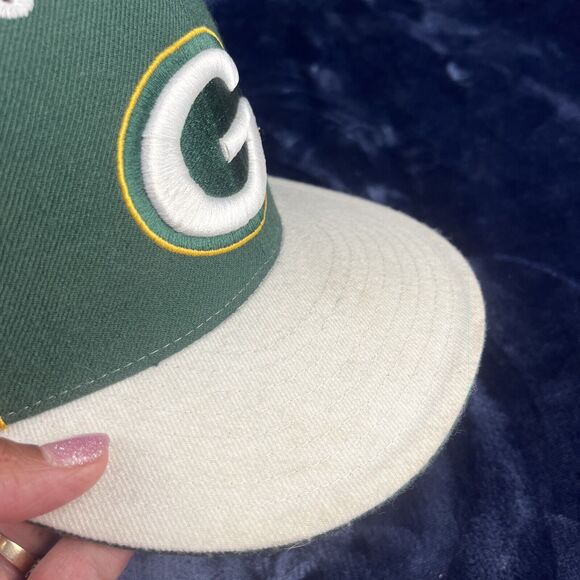 Vintage Reebok Green Bay Packers Hat Fitted 7-3/8 NFL Wool Blend White Big Logo - Picture 8 of 14